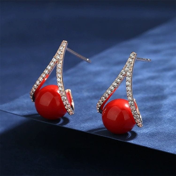 JuJumoose S925 Silver Gold-Plated Shell Pearl V-Shaped Earrings